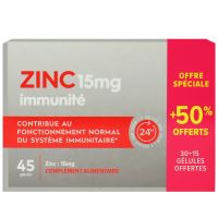 Zinc immunité 15mg 45 gélules