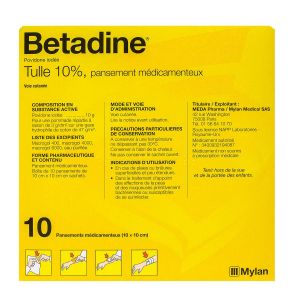 Betadine tulle 10% 10 pansements - 10x10cm