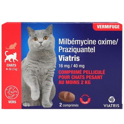 Vermifuge Milbemycine chat +2kg  arome foie 2 comprimés