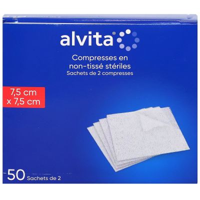 100 compresses non-tissées stériles 7.7x7.5cm