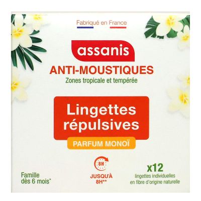 12 lingettes répulsives anti-moustiques Monoï