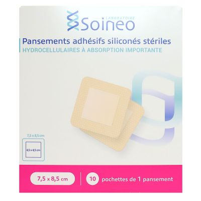 10 x 1 pansement adhésif siliconé stérile 7,5 x 8,5cm