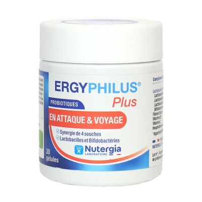 Ergyphilus Plus probiotiques en attaque et voyage 30 gélules