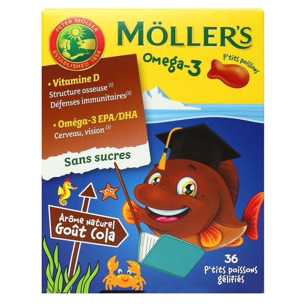 Huile de foie de morue 1200mg Omega-3 DHA Vitamine D goût cola 36 poissons