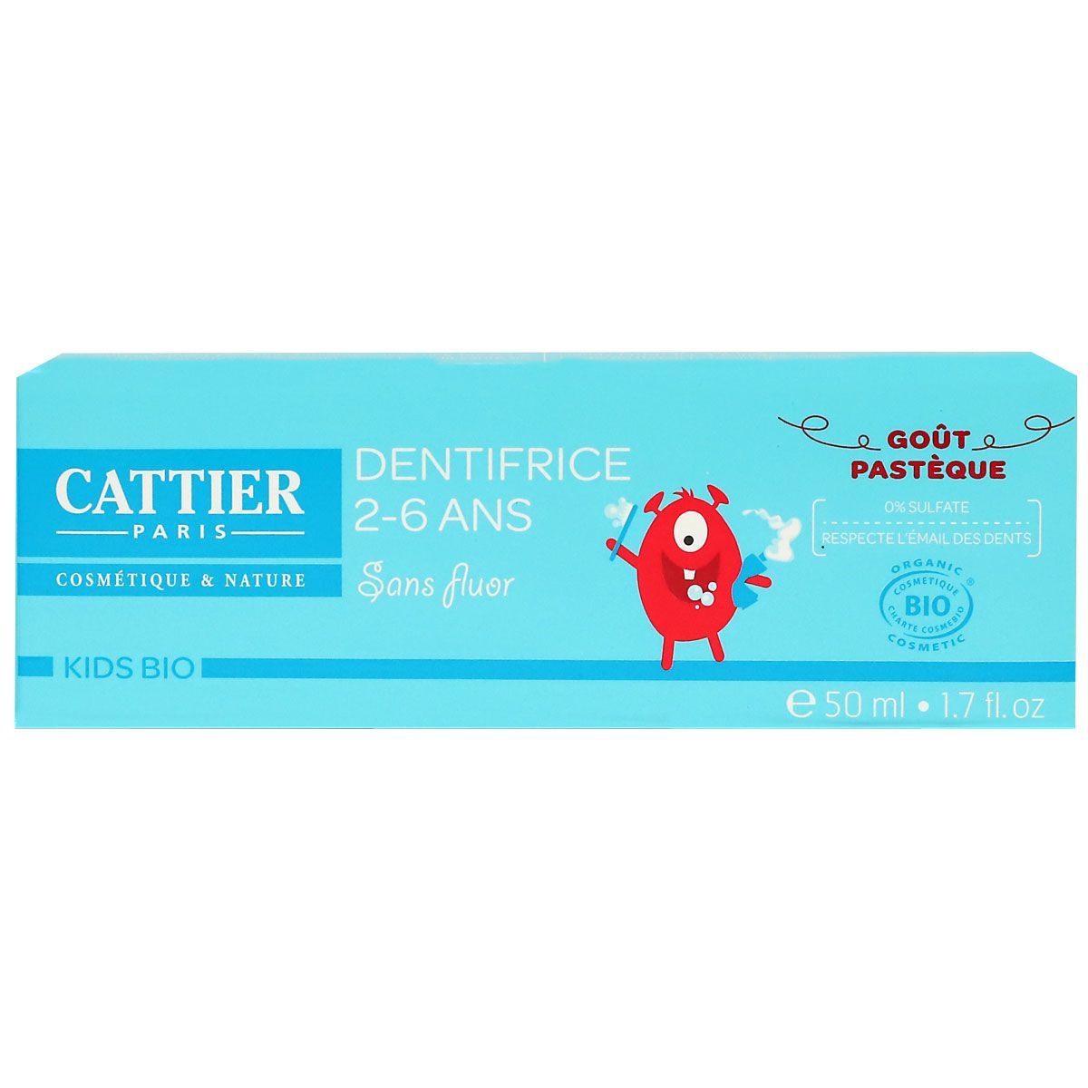 Cattier - Dentifrice sans fluor goût pastèque - BIO de 2 à 6 ans