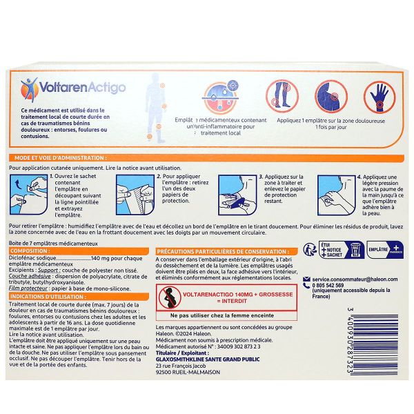 VoltarenActigo 140mg 7 emplatres medicamenteux