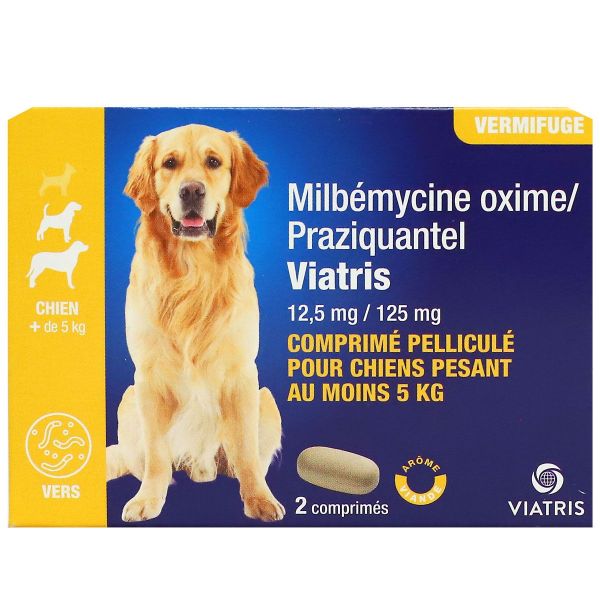 Vermifuge Milbemycine chien +5kg  arome viande 2 comprimés