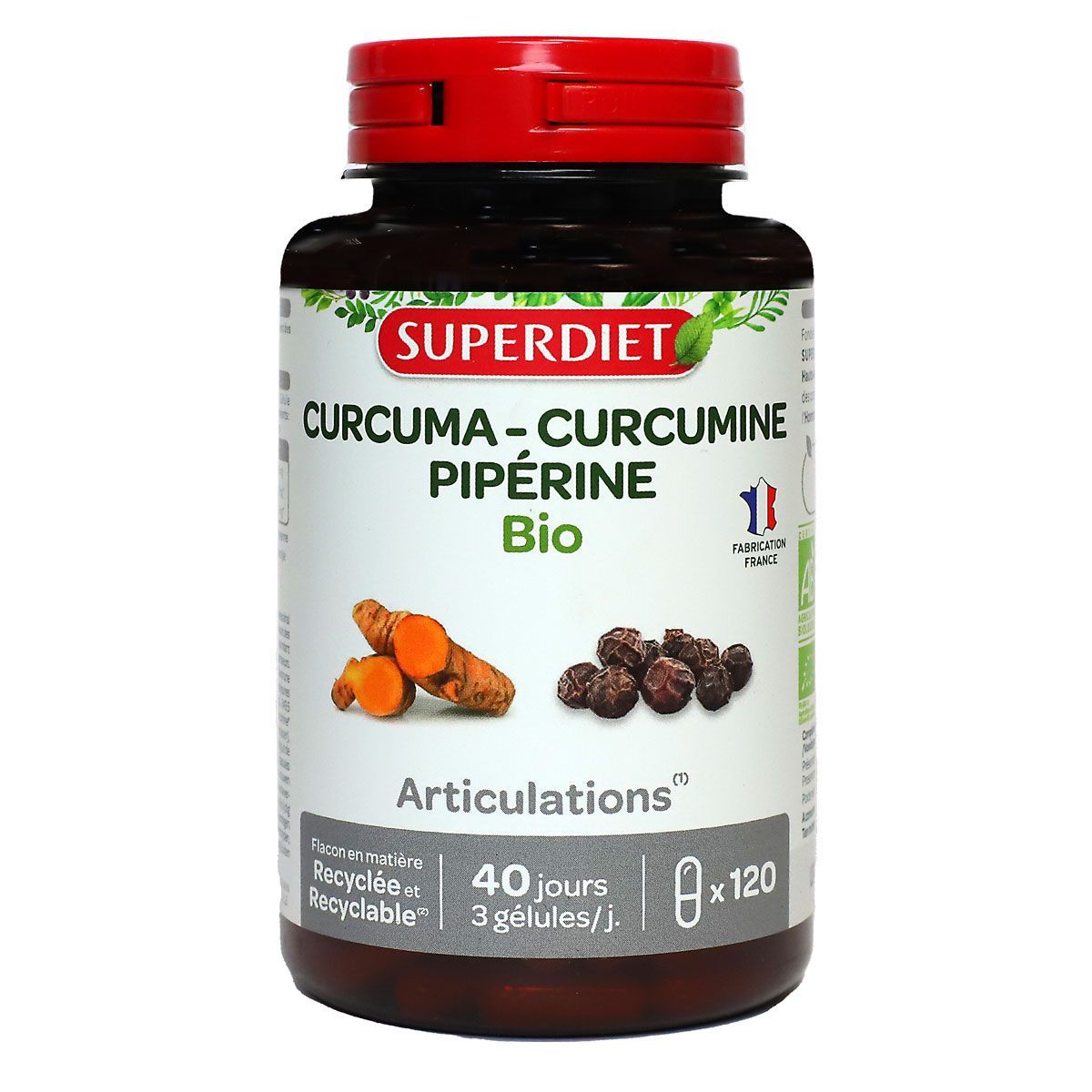 Curcuma curcumine piperine Super Diet contribue au bon fonctionnement des  articulations.