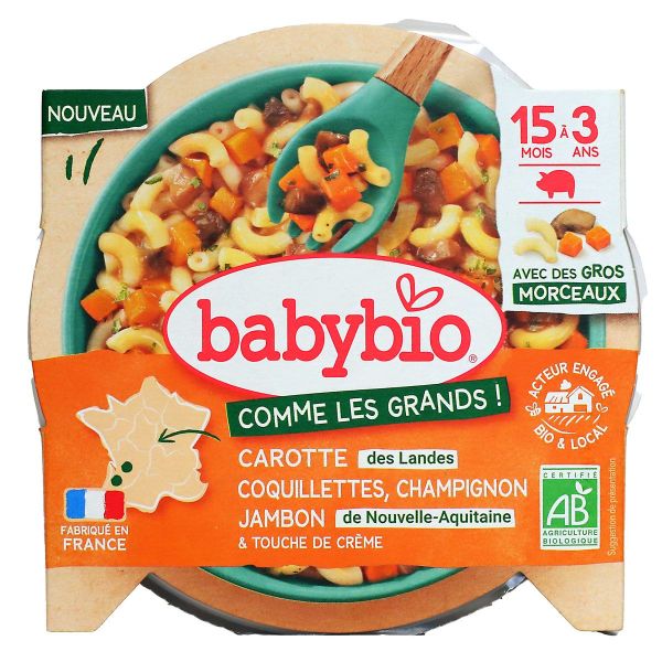 Carotte coquillettes champignon jambon de 15 mois à 3 ans bio 200g