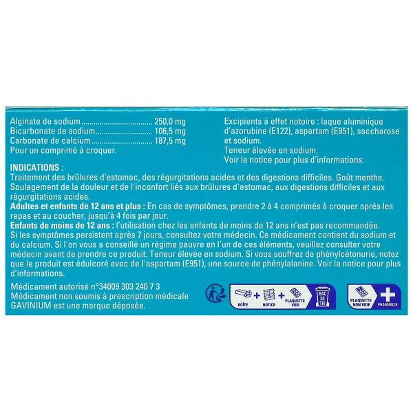 Gavinium menthe 24 comprimés à croquer