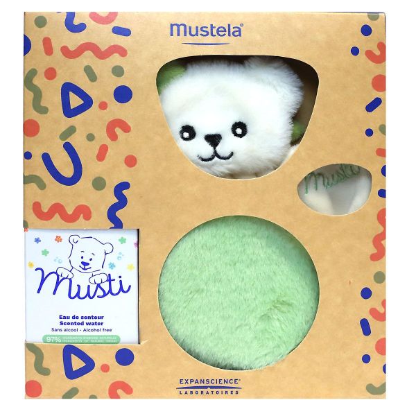 Coffret Musti bébé parfum 50ml + doudou vert