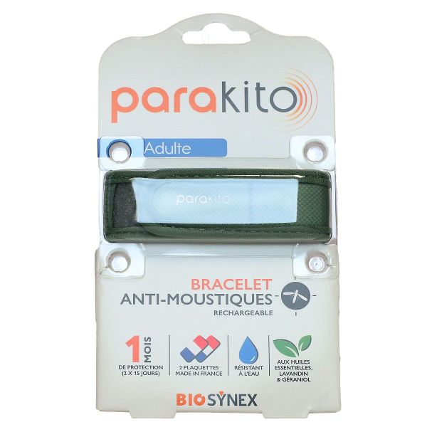 Bracelet anti-moustiques rechargeable adulte kaki