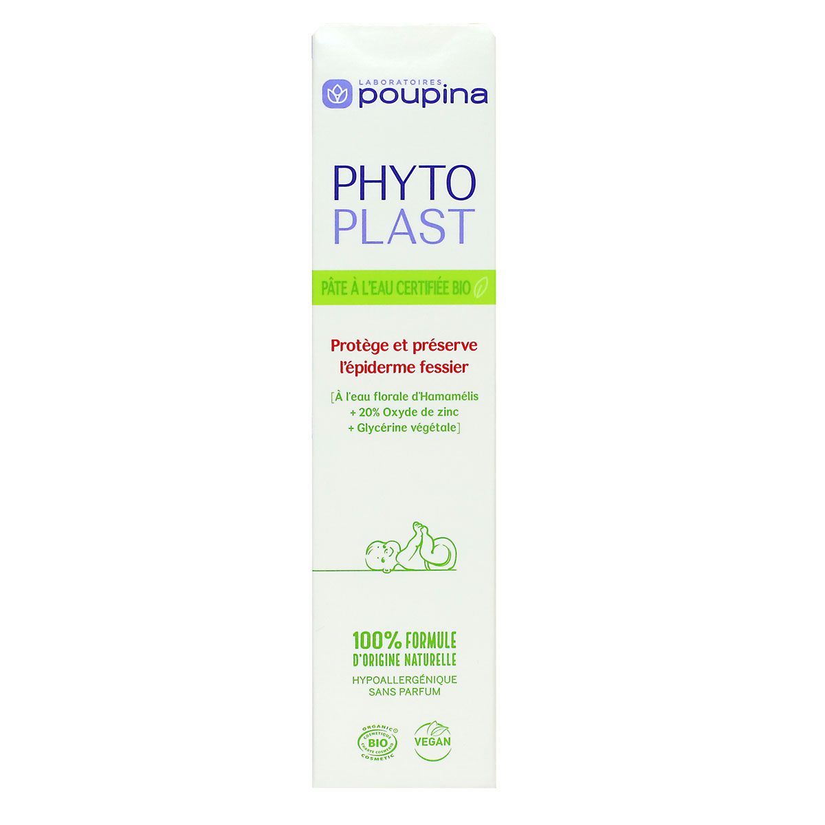 La pâte à l'eau Phytoplast de la marque Poupina est un soin à utiliser au  moment du change de bébé.