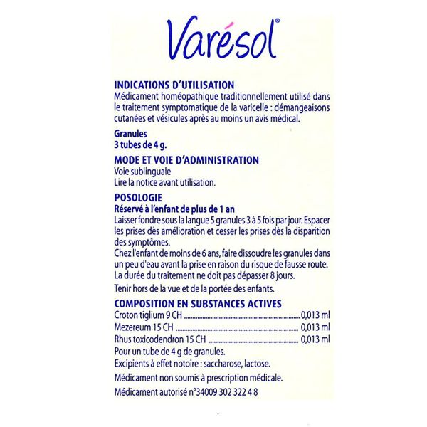 Varesol démangeaisons cutanées 3 tubes granules