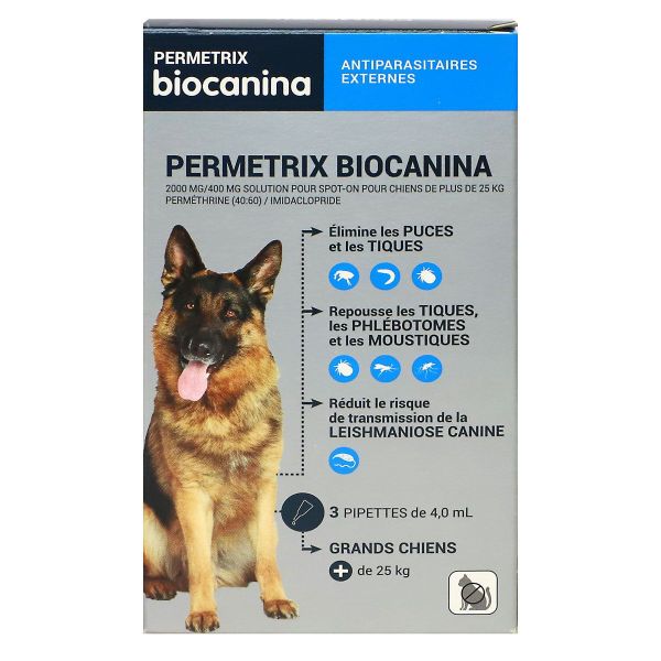 Permetrix 2000mg / 400mg Spot on grands chiens +25kg 3 x 4ml