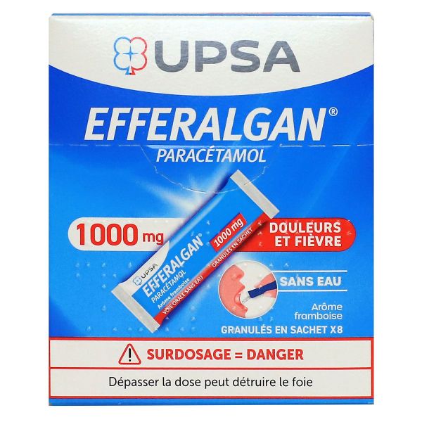 Efferalgan 1000mg granulés sans eau fruits rouges 8 sachets