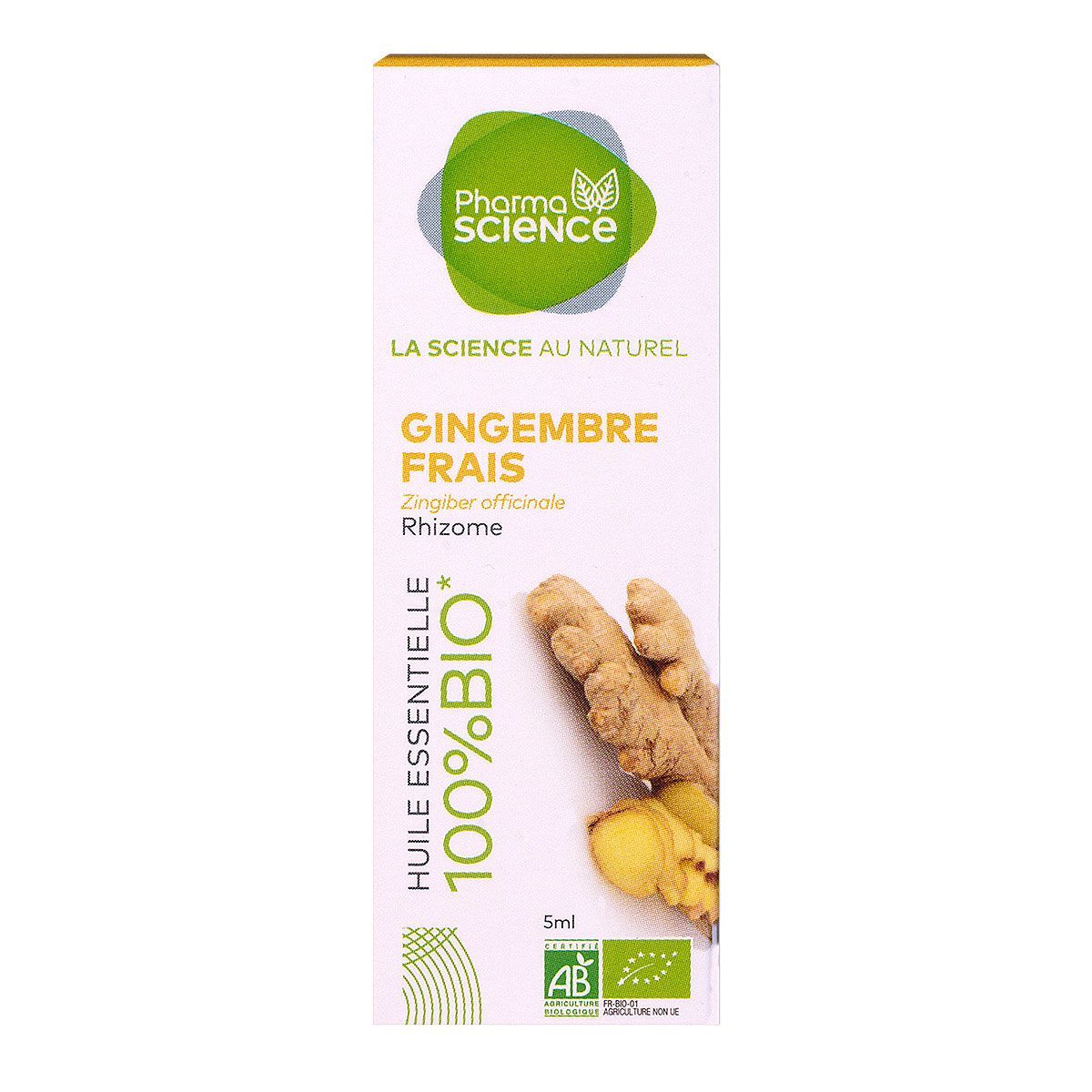 L'huile essentielle de gingembre frais Pharmascience est stimulante  digestive, anti-inflammatoire.