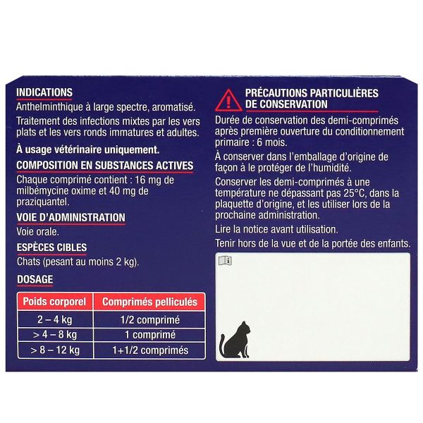 Vermifuge Milbemycine chat +2kg  arome foie 2 comprimés