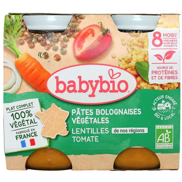 Pates bolognaises végétales lentilles tomates +8 mois  2x200g