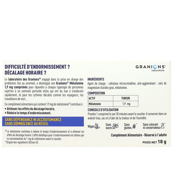 Melatonine 1,9mg endormissement plus rapide 30 comprimés