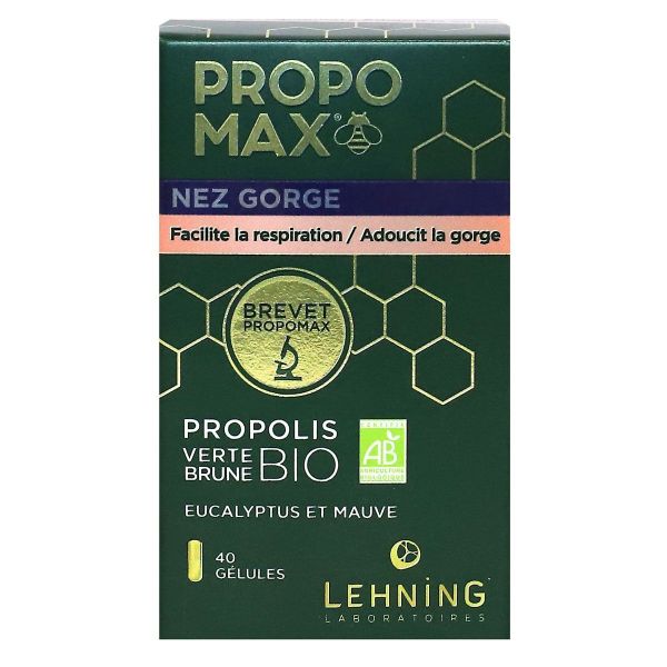 Propomax nez gorge bio propolis verte brune bio 40 gélules