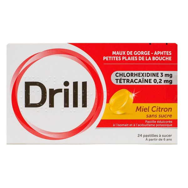 Drill miel citron sans sucre 24 pastilles