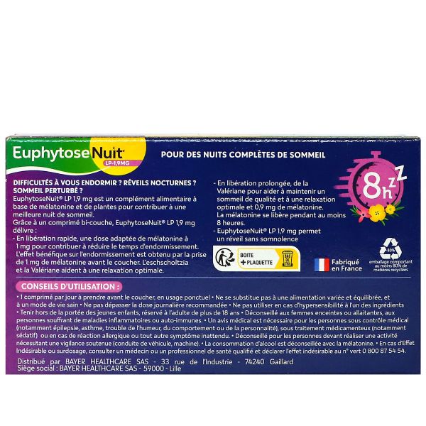 Nuit LP 1,9mg endormissement plus rapide 8h 30 comprimés
