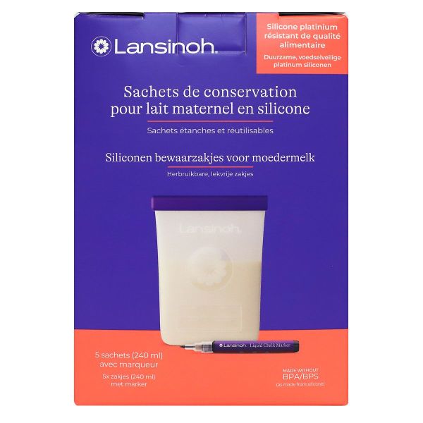 silicone conversateurs lait maternels avec marqueur 5 sachets x 240ml