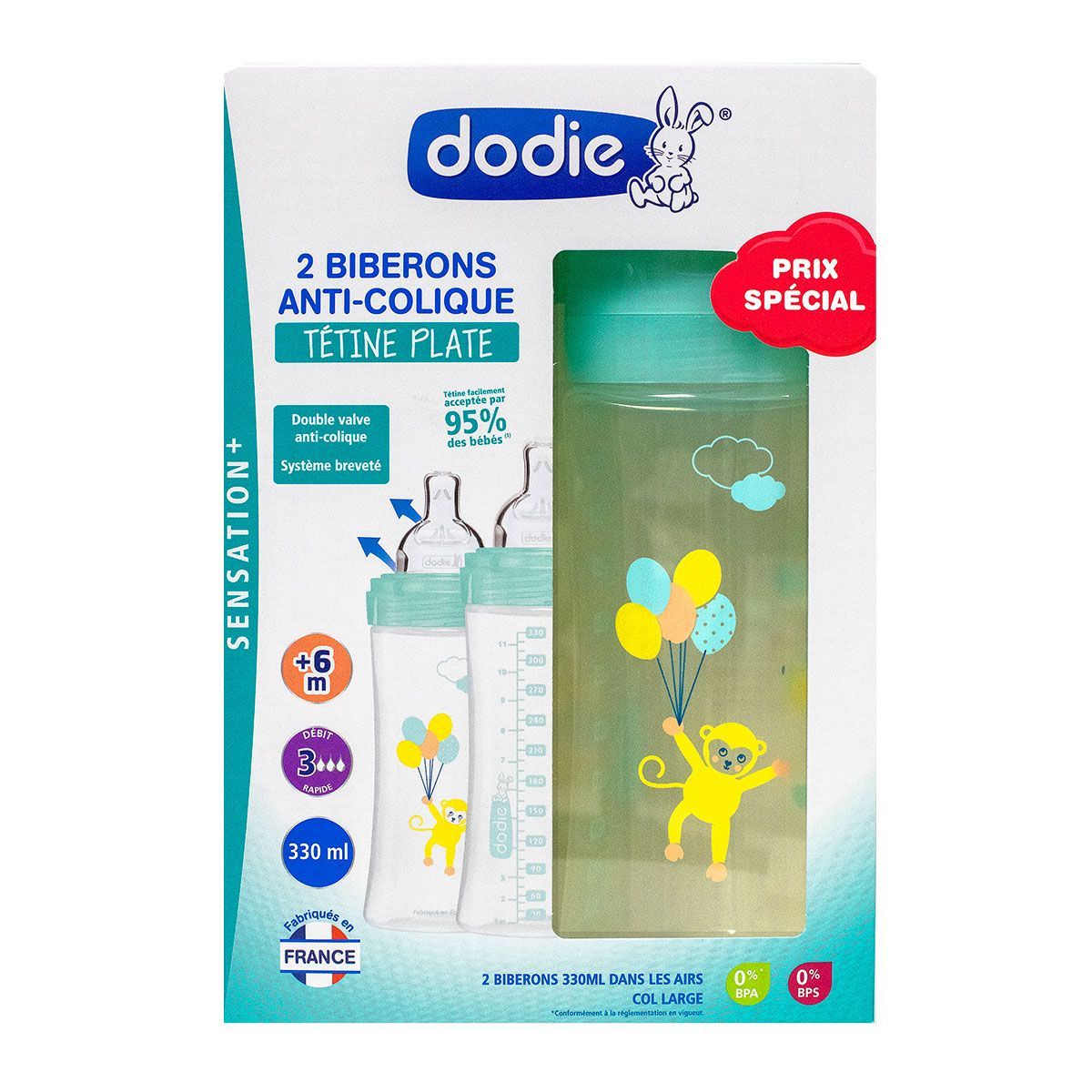 Kit De 2 Biberons Singe Debit 3 Sensation Air 6mois 2x330ml