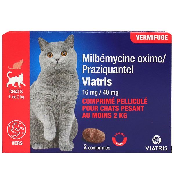Vermifuge Milbemycine chat +2kg  arome foie 2 comprimés